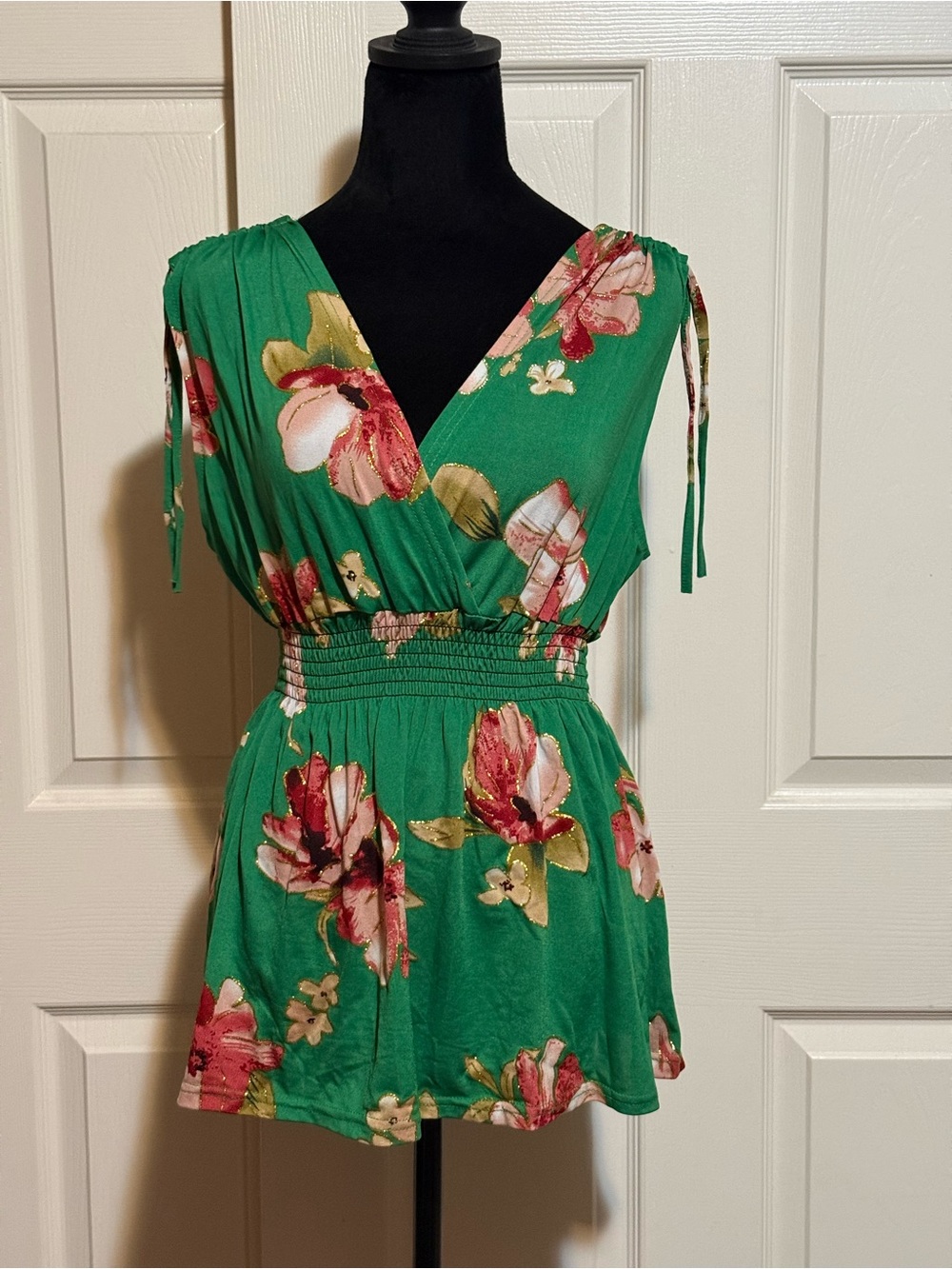 Anna Morgan Green Floral Smocked Tunic
